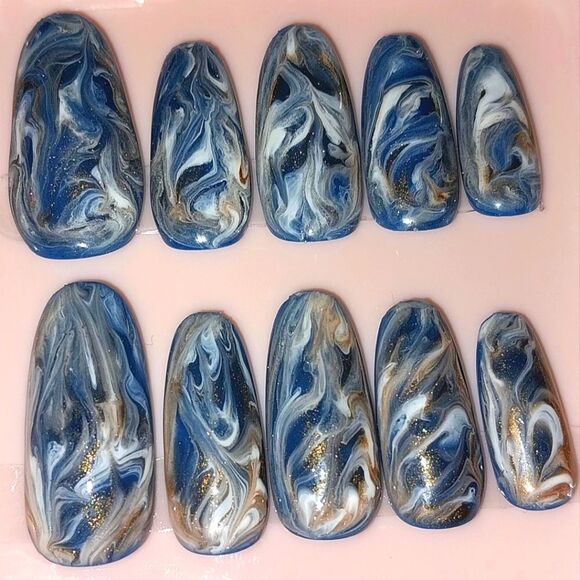 Hand crafted custom print 10pc short acrylic press on nails sz medium - Picture 5 of 5